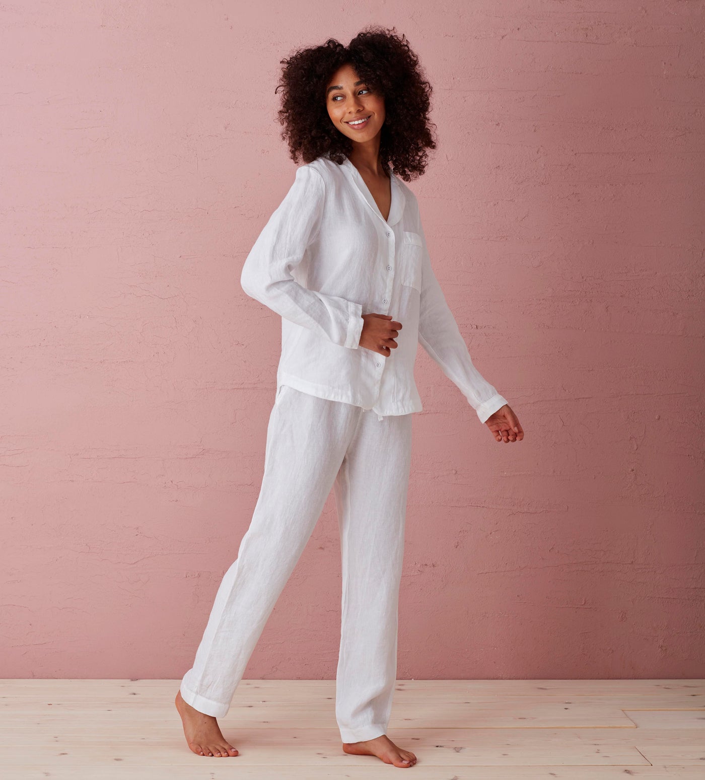 White Eleanor 100% Linen Pyjama Secret Bottoms Store | Linen